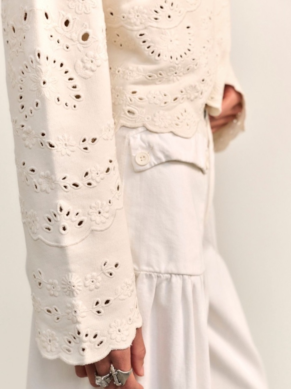 Free People Iris Embroidered Sweatshirt-Sugar Swizzle Ivory- Size XL- NWT - Picture 3 of 10